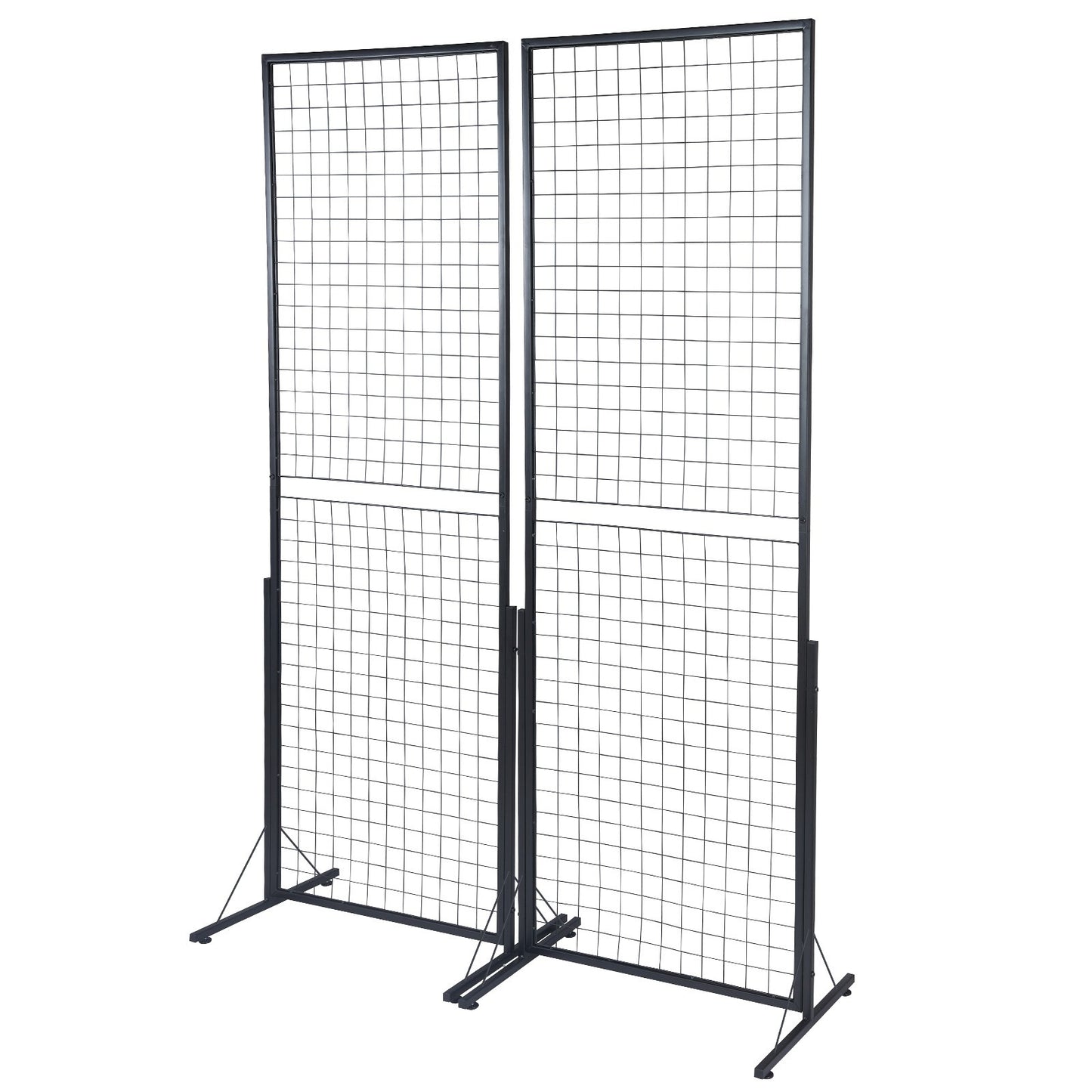 Tour de panneaux muraux en grille VEVOR de 2 x 5.6 pieds, 2 ensembles de présentoirs en grille de fil avec base en T, panneaux de grille à double face pour expositions d'artisanat, présentoirs de vente au détail avec clips et crochets supplémentaires