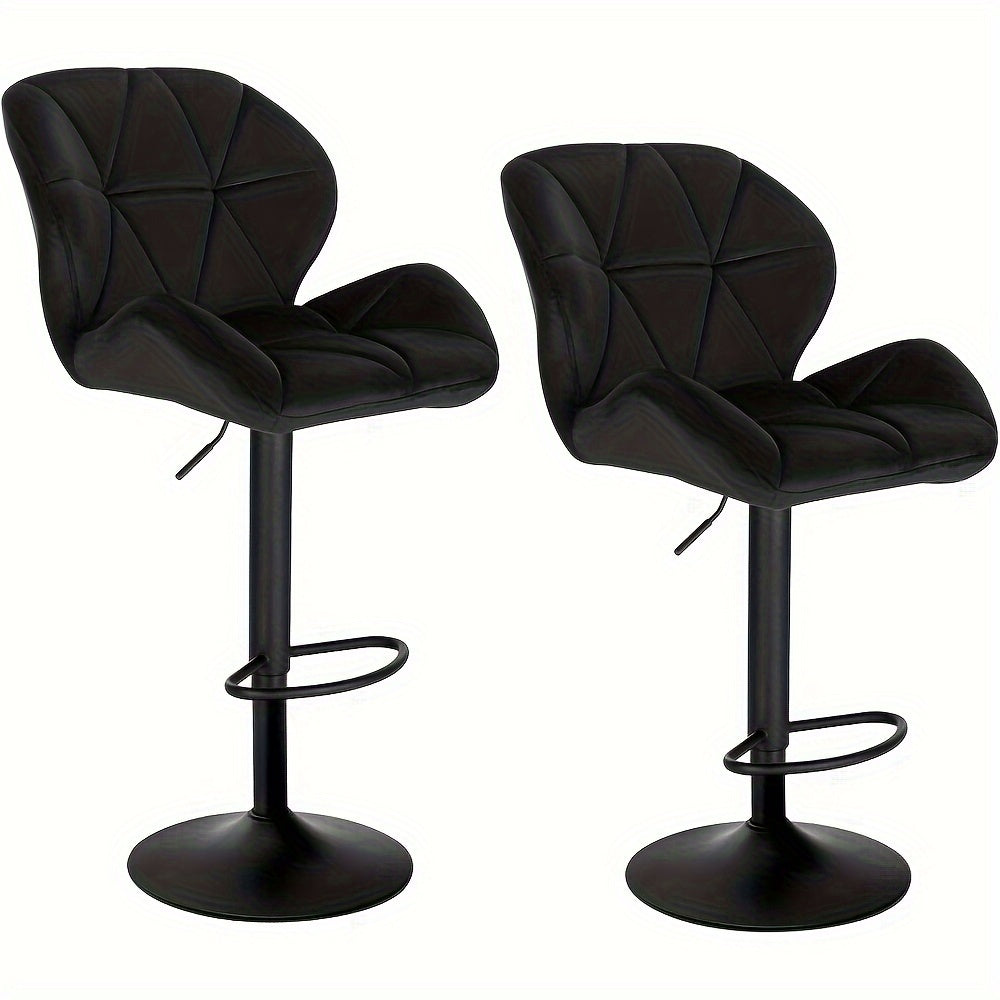 Tabourets de Bar 2pcs, Tabourets de Bistro Design, avec Dossier, Réglables en Hauteur, Rotatifs, en Velours, en Acier