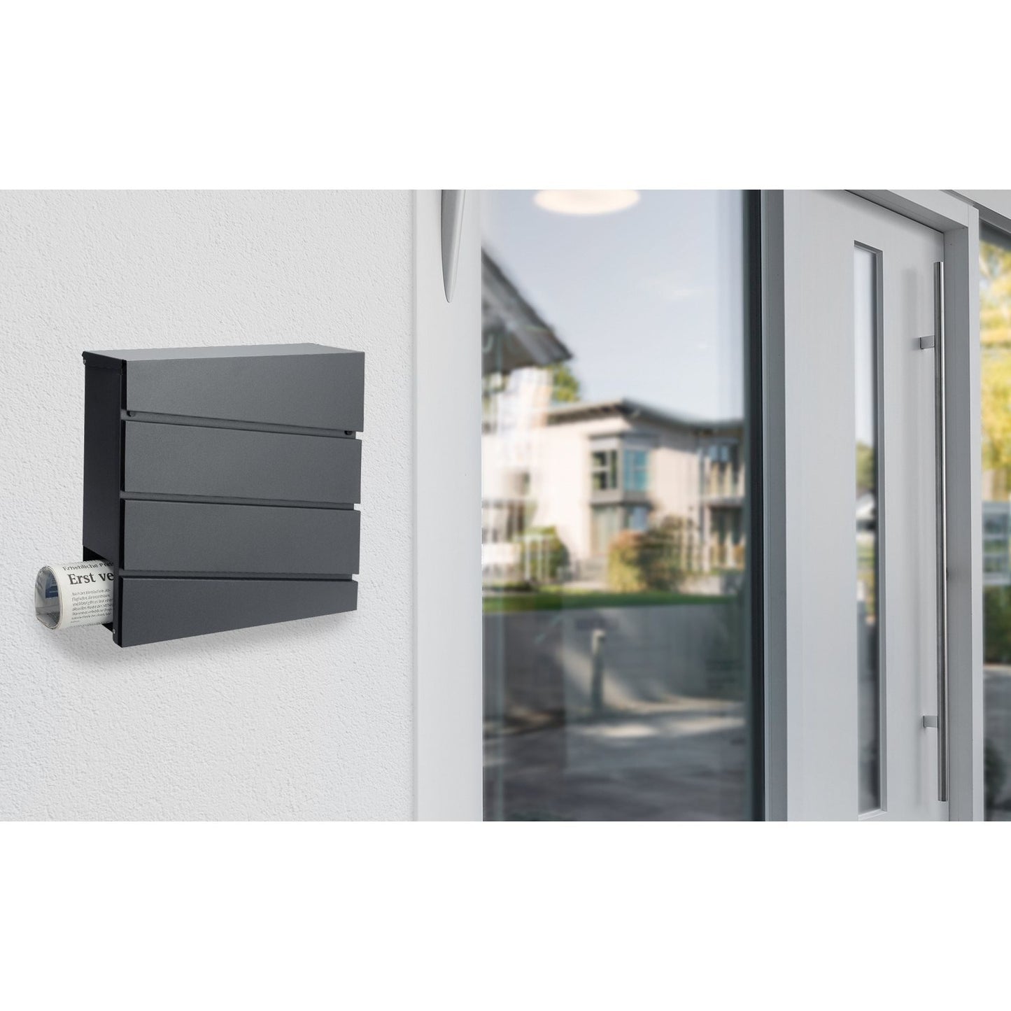 MONZANA® XXL Boîte aux Lettres avec Compartiment pour Journal, Verrouillable, 2 Clés Incluses - Matériel d'Assemblage en Acier Moderne et Simple – Mur à Rouleau de Papier Antracite