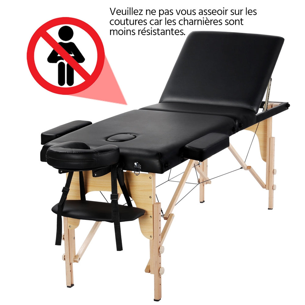 Costoffs Table de Massage Professionnelle 3 Sections Pliable - Hauteur Réglable (8 Niveaux) - Structure en Bois de Hêtre Rose Massif 250kg - Avec Dossier/Têtière/Repose-bras - Pour Clinique, Domicile, Salon de Beauté & Spa