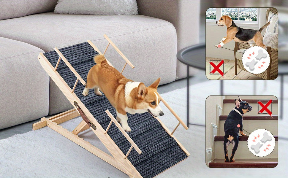 Escaliers pour Chiens Pliables et Réglables en Hauteur, Marches Antidérapantes, Capacité de Charge Jusqu'à 80 kg, Plage de Réglage de 30 cm à 60 cm