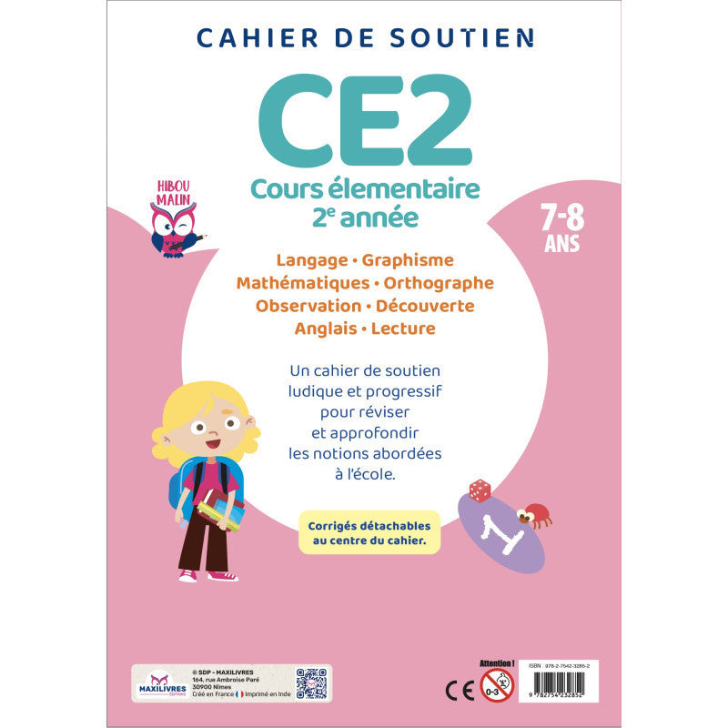 Cahier de soutien - Cours Elémentaire 2° année - CE2