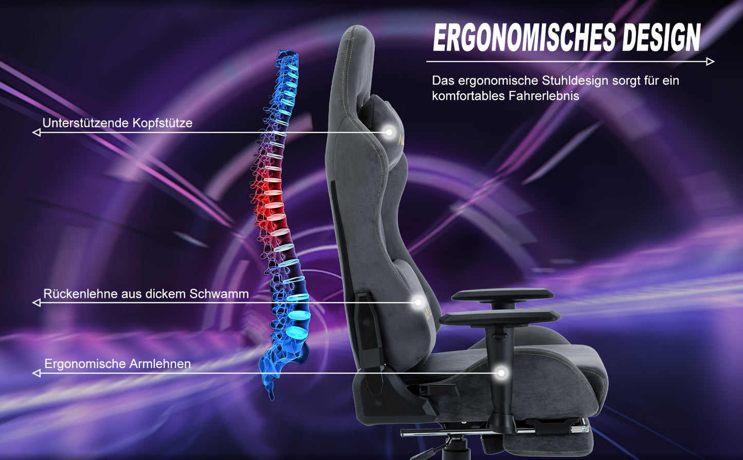 ANDYOU Chaise Gaming, Chaise de Bureau Respirante, Tissu de Haute Qualité Doux et Similar à la Fourrure Synthétique. Chaise PC Ergonomique, Chaises de Travail Pivotantes Réglables avec Repose-Pieds