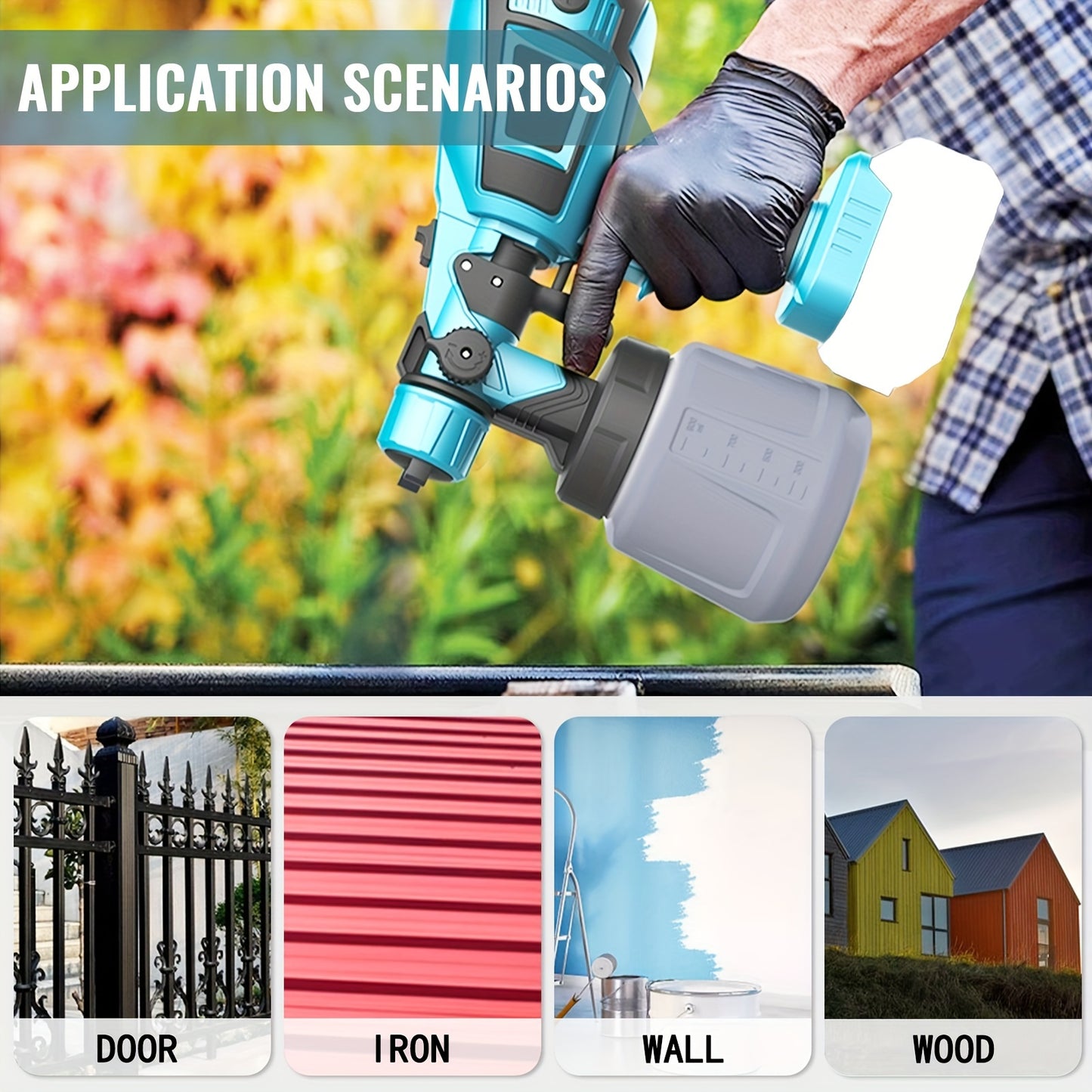Pistolet à peinture sans fil HVLP pour clôture avec 2 batteries lithium-ion 3000mAh, compatible avec batterie Makita 18V, réservoir de 1000ml, 4 buses et 2 outils de nettoyage, 3 motifs, pour murs, plafonds, clôtures et bois