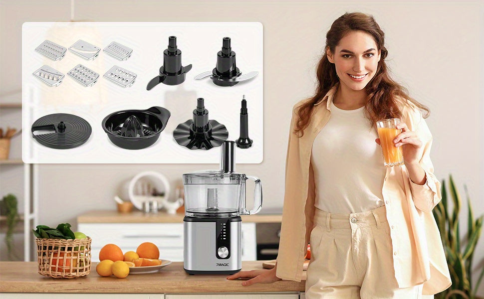 Robot culinaire 11 en 1 en acier inoxydable, robot pâtissier 750W, machine à pâte 1.8L, robot 1.2L, 5 niveaux de vitesse, avec hachage, mélange, pétrissage, broyage, fouet, extraction de jus