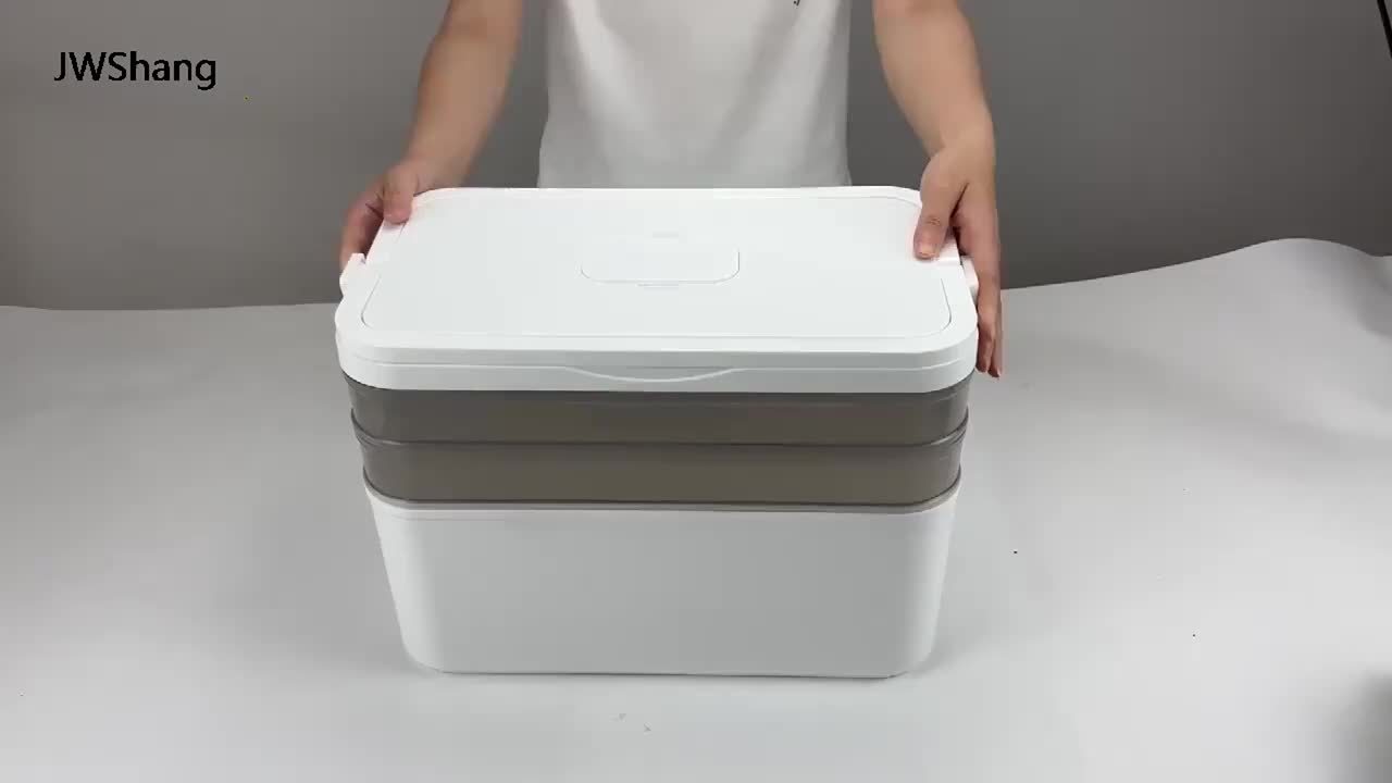 Boîte à médicaments familiale empilable à 3/4 niveaux - Grand organisateur de médicaments de haute qualité avec fenêtre observable, plastique épaissi, couvercle à rabat sécurisé pour la maison, le dortoir, le bureau et les voyages, boîte de rangement pour