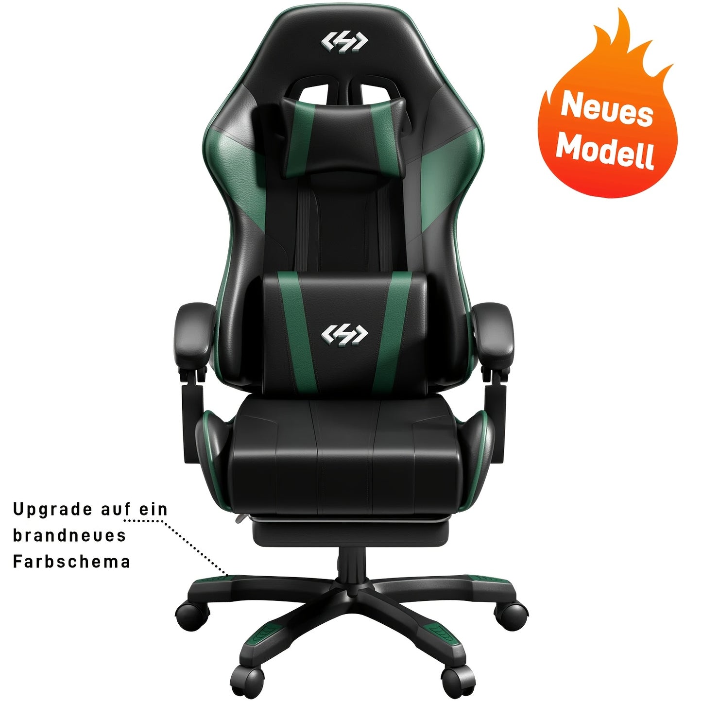 Fauteuil de gaming ergonomique avec rembourrage à ressorts ultra-doux, chaise de bureau avec appui-tête et soutien lombaire, inclinaison et repose-pieds réglables, en simili-cuir durable, cadeaux pour petit ami