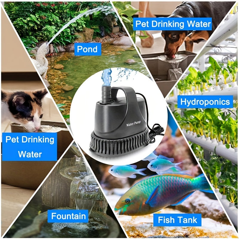 Pompe à eau submersible 211 GPH, pompe de fontaine 15 W, pompe pour aquarium, pompe à eau 800 L/h avec cordon d'alimentation de 213,36 cm pour fontaine de jardin, nappe phréatique, cascade, aquarium, étang, culture hydroponique, sans batterie