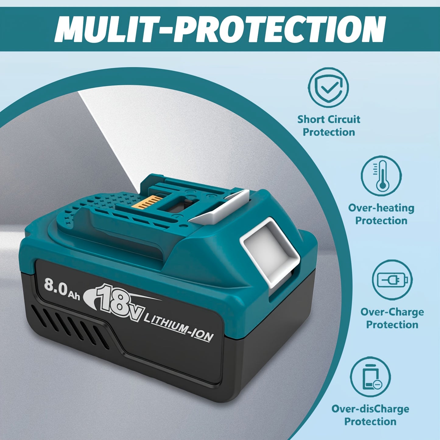 Batterie 18V 8.0Ah améliorée 2pcs + Chargeur / Chargeur exclusif pour Makita BL1860B - Lithium-ion haute capacité 8000Mah, ports de charge Type-C, système 6-Protect, compatible avec les outils/chargeurs Makita 18V & charge multi-appareils pour la maison