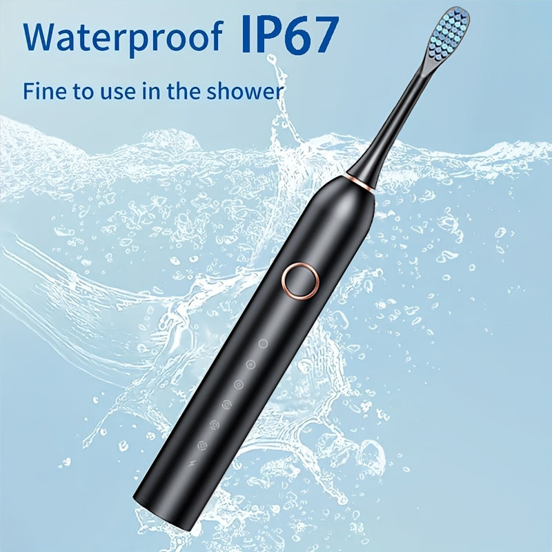 Brosse à dents électrique automatique intelligente IP67 pour adultes, poils souples unisexes, six modes de nettoyage de fréquence de vibration, chargement USB, nettoyage en profondeur des dents