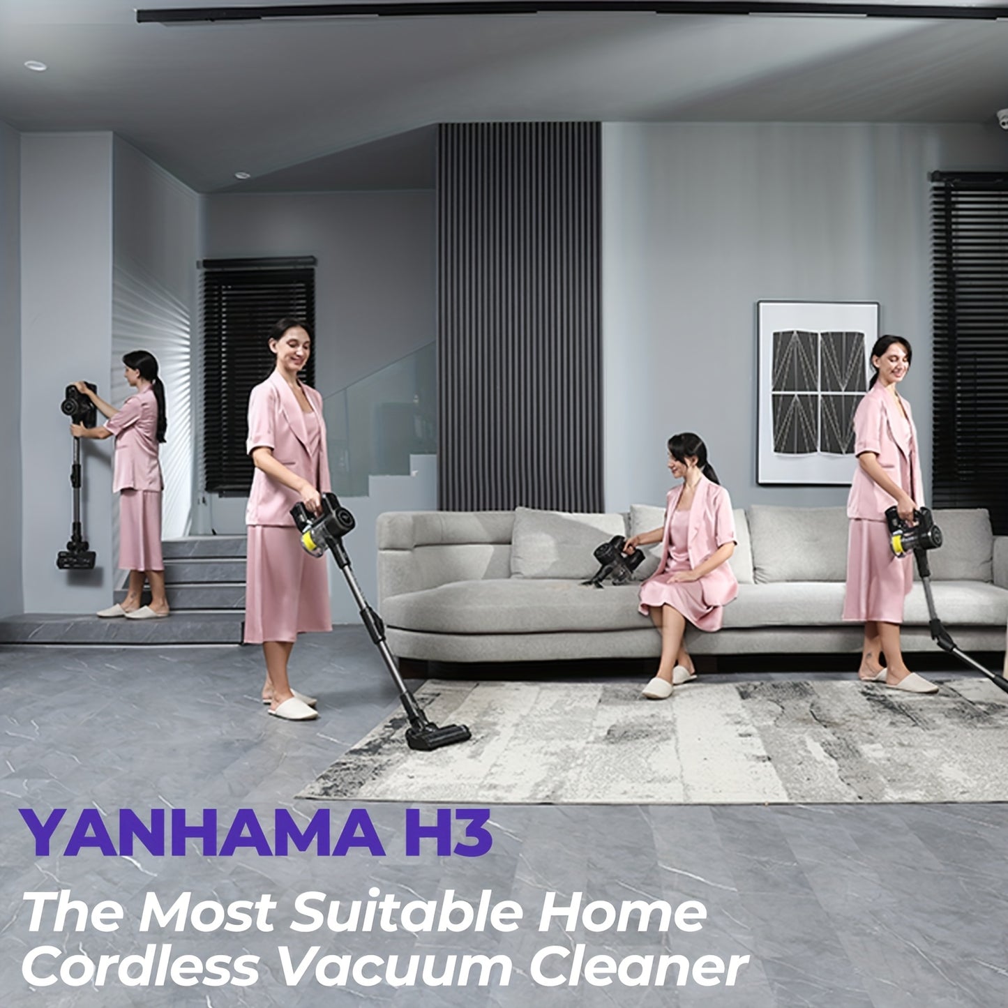 Yanhama Aspirateur sans fil / 70000PA / Aspirateur sans fil 6-en-1 / avec brosse anti-enchevêtrement / Autonomie de 60 minutes / Aspirateur 1,5L / Aspirateur sans fil avec écran LED / Aspirateur à main pour poils d'animaux, sols durs et tapis