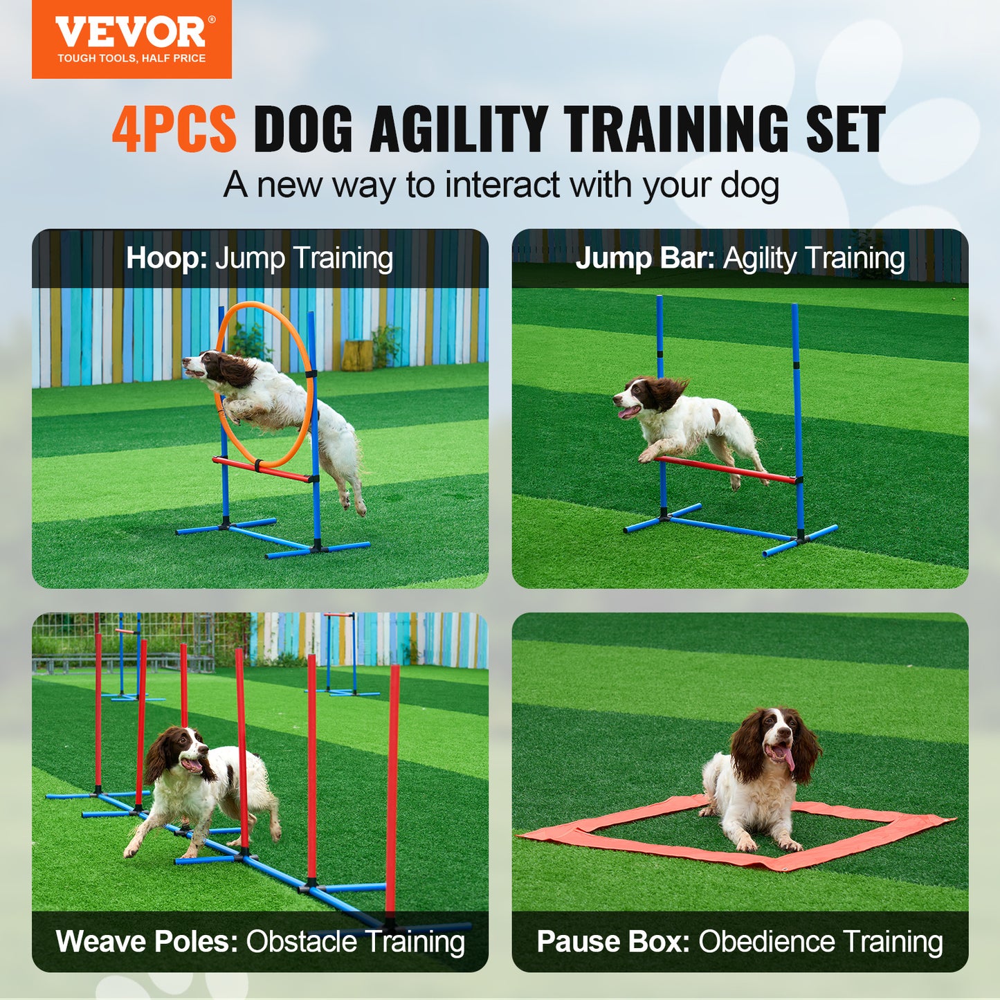 Ensemble d'équipement d'entraînement à l'agilité pour chien VEVOR 4 pièces avec obstacles, anneaux de saut et boîte de pause