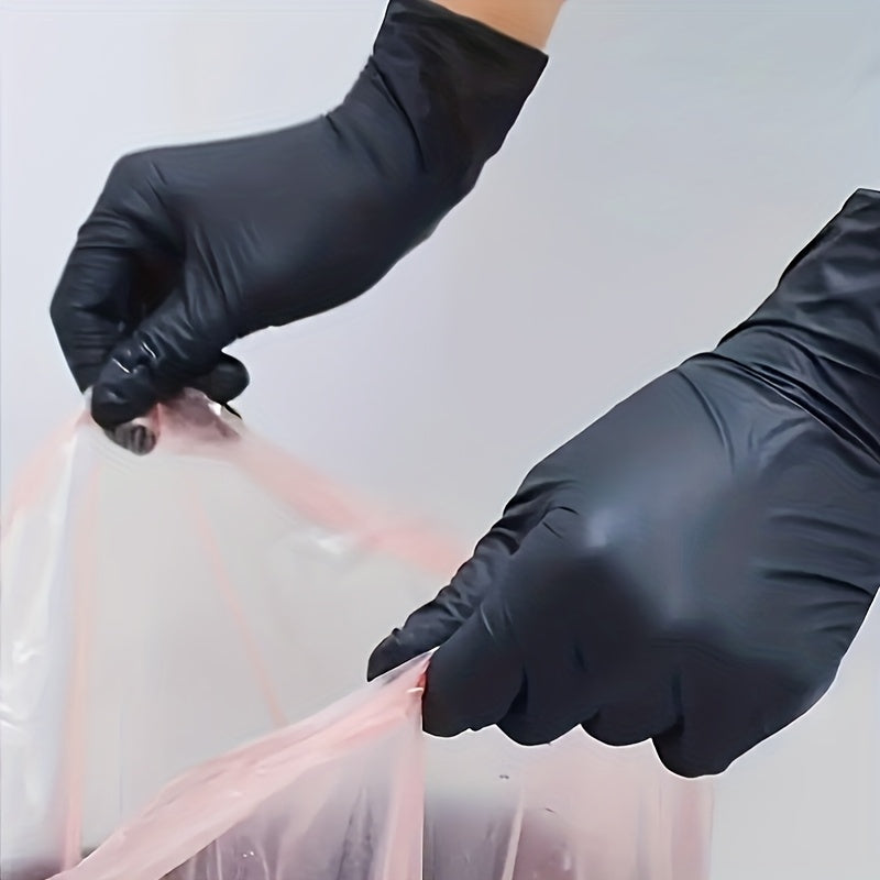50 gants jetables en nitrile noir, gants de nettoyage robustes adaptés aux tatouages, salons de beauté, salles de bains et aux tâches de nettoyage, avec une conception épaissie et sans latex