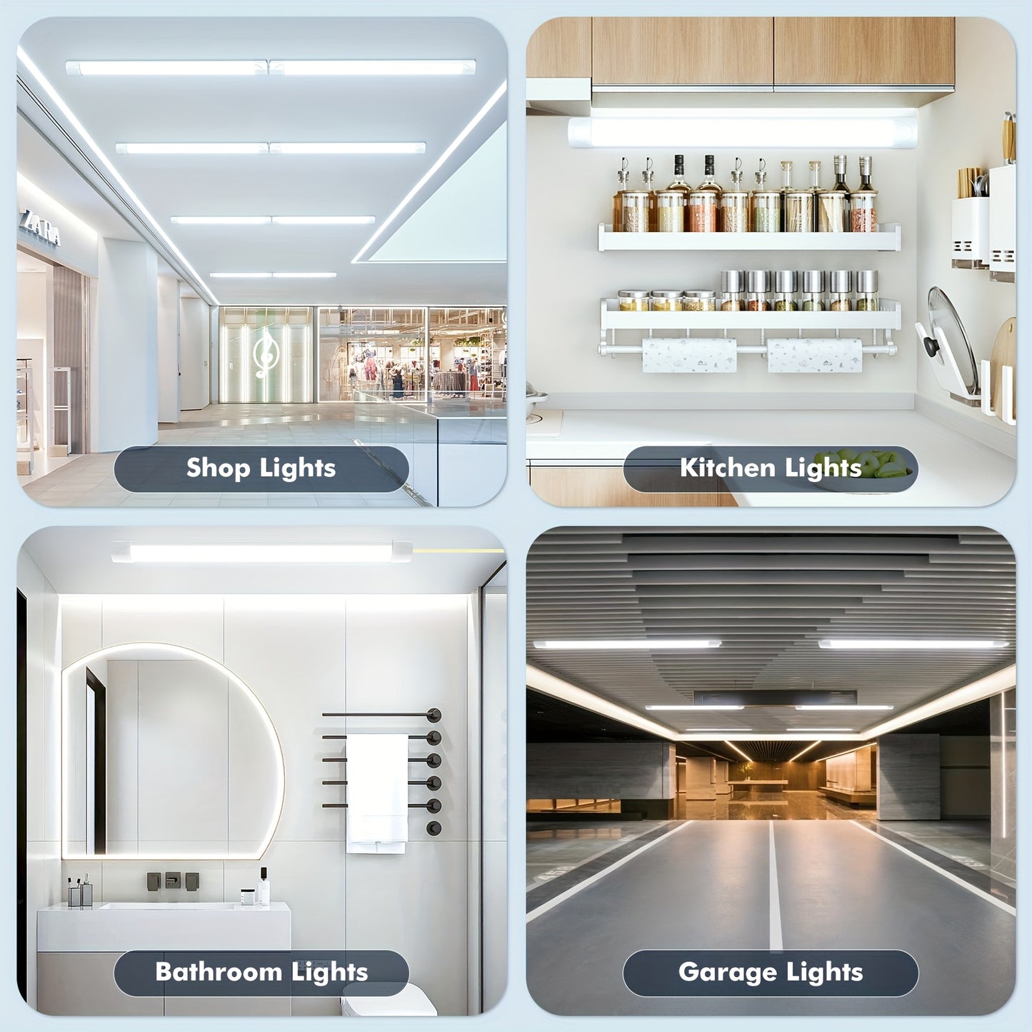 Bandes lumineuses LED 60,96 cm 91,44 cm 121,92 cm 152,4 cm, tube lumineux à profilé, lumière d'épissure pour bureau, magasin, garage, plafond, pièce, blanc froid, blanc neutre, tube lumineux LED, luminaire de plafond LED pour garage, magasin, couloir, bur