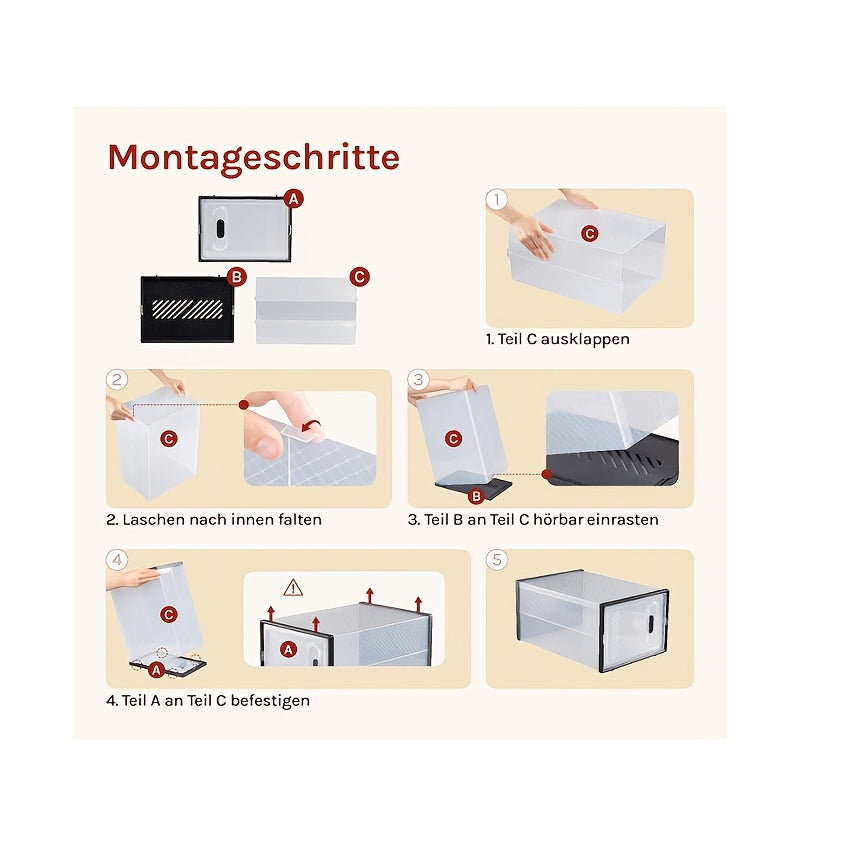 Boîte à chaussures empilable, Boîte à chaussures avec porte magnétique, Boîte en plastique pour rangement de chaussures, Organisateur de chaussures pliable pour tailles inférieures à 42, 35X19X25 Cm
