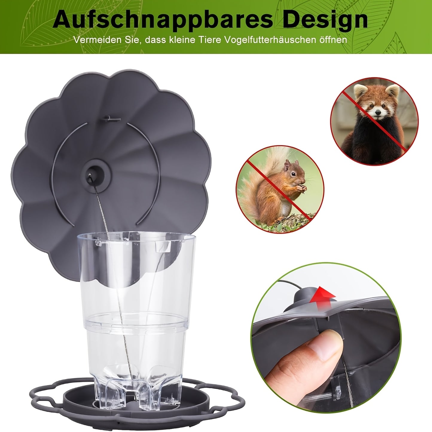 Mangeoire à oiseaux d'extérieur suspendue avec fil métallique robuste et auvent, mangeoire à oiseaux réglable en plastique, capacité de 820 ml, avec trous de drainage intégrés, conception coupe-vent, hauteur réglable, avec fil métallique robuste et auvent