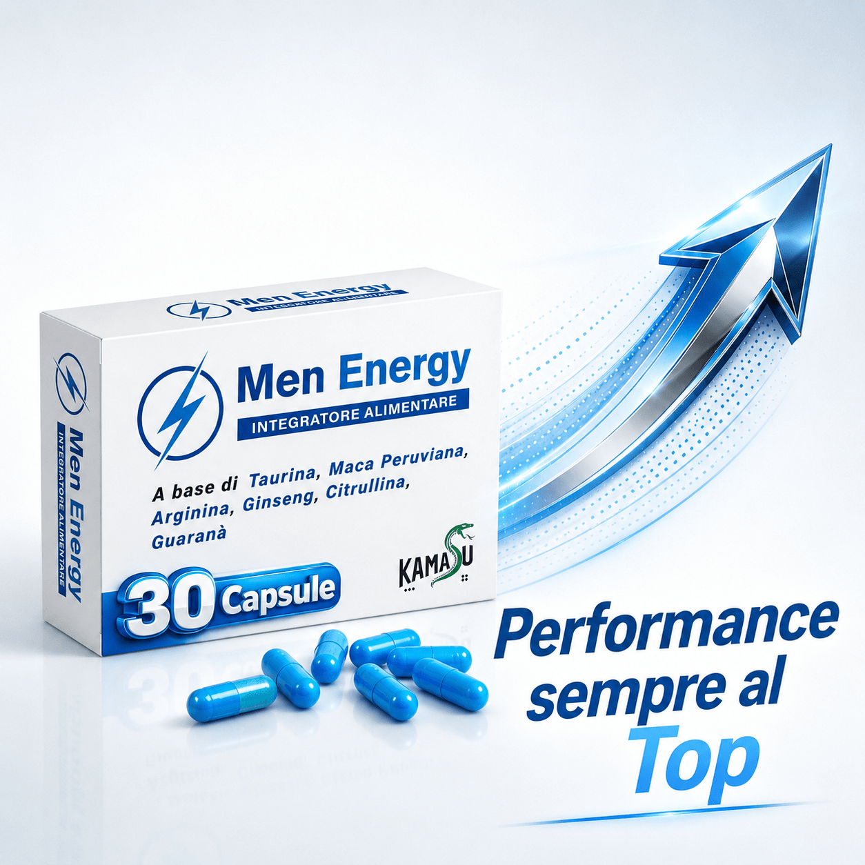 Complément pour hommes à la taurine, maca du Pérou, arginine, ginseng, citrulline et guarana – 30 gélules – Fabriqué en Italie