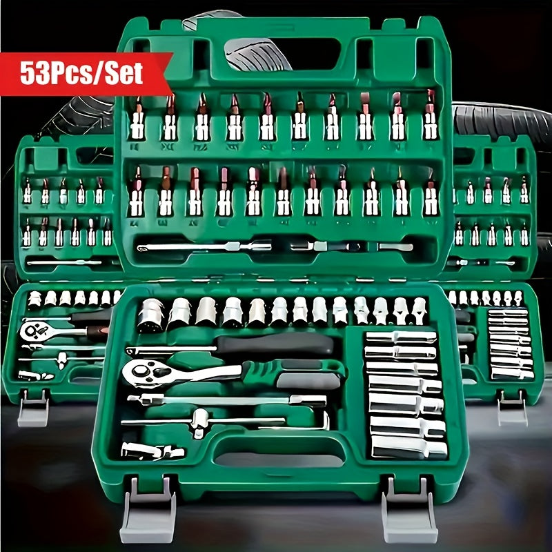 Lot de 216 et 53 pièces, trousse d'outils mécanique professionnelle haut de gamme, douilles standard et de profondeur 1/2" * 1/4" 3/8" drive, clé à cliquet, clé dynamométrique, pour réparation auto pièces et outillage mécanique ménager, outils réparation