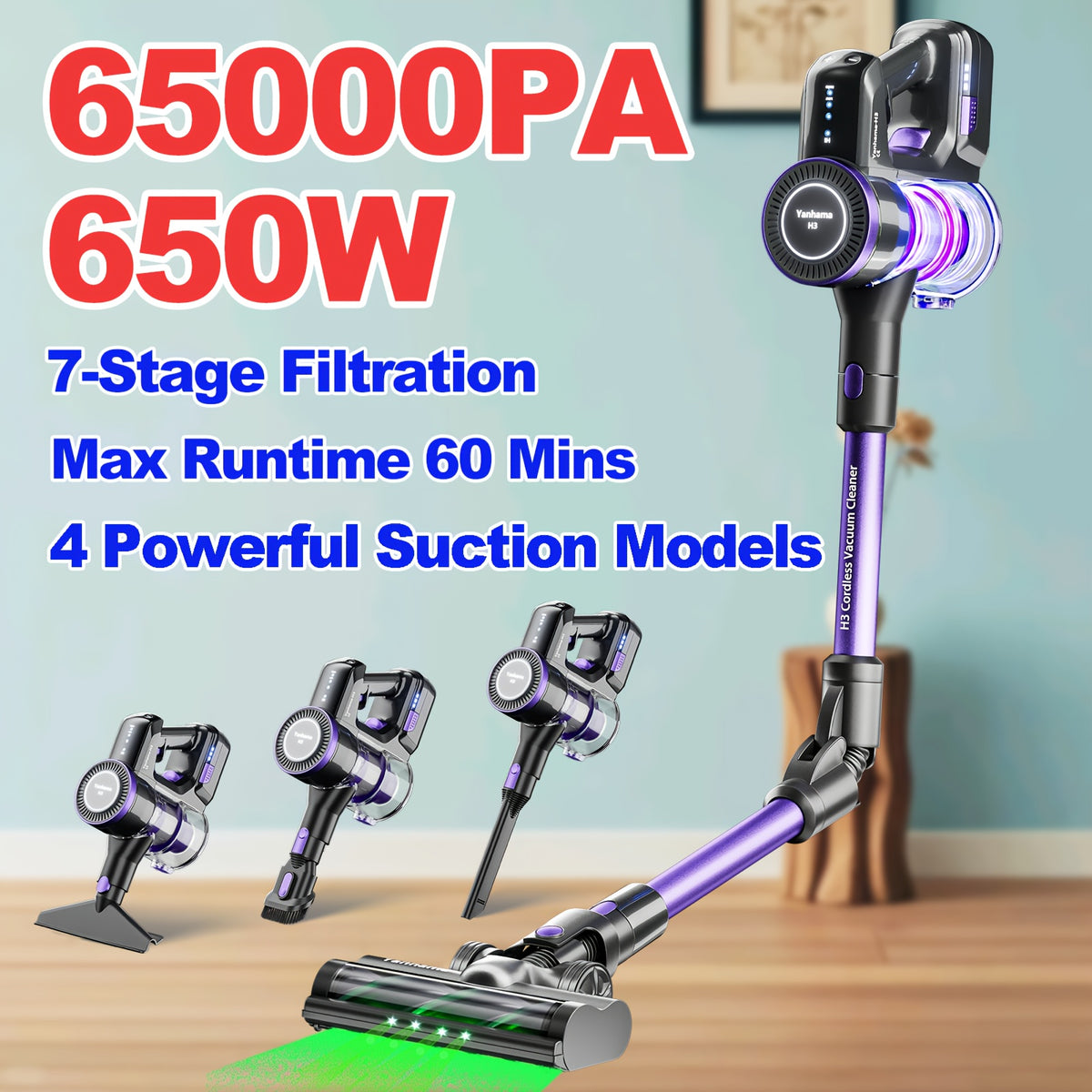Aspirateur sans fil, 650W pour sols durs et tapis – vue détaillée 9