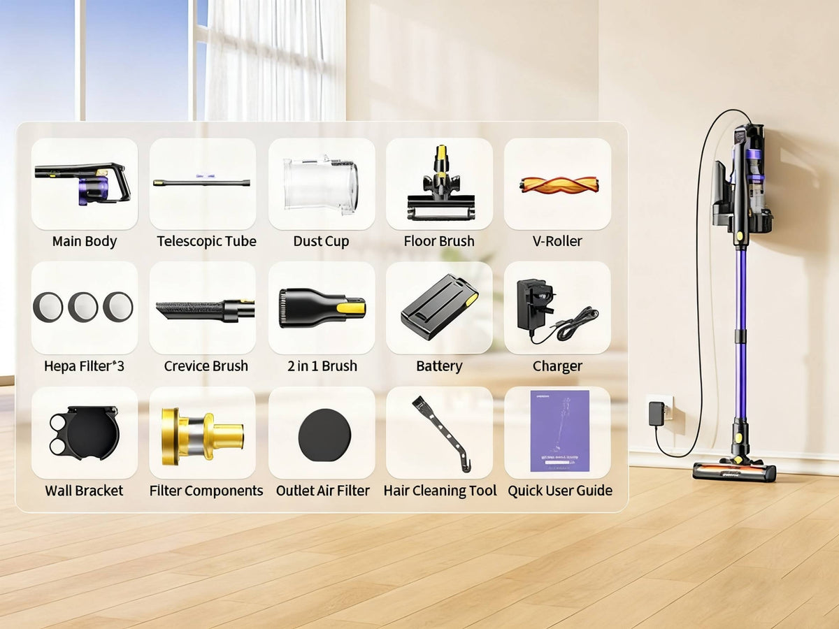 Aspirateur sans fil, Silencieux 65dB pour tapis – vue détaillée 17