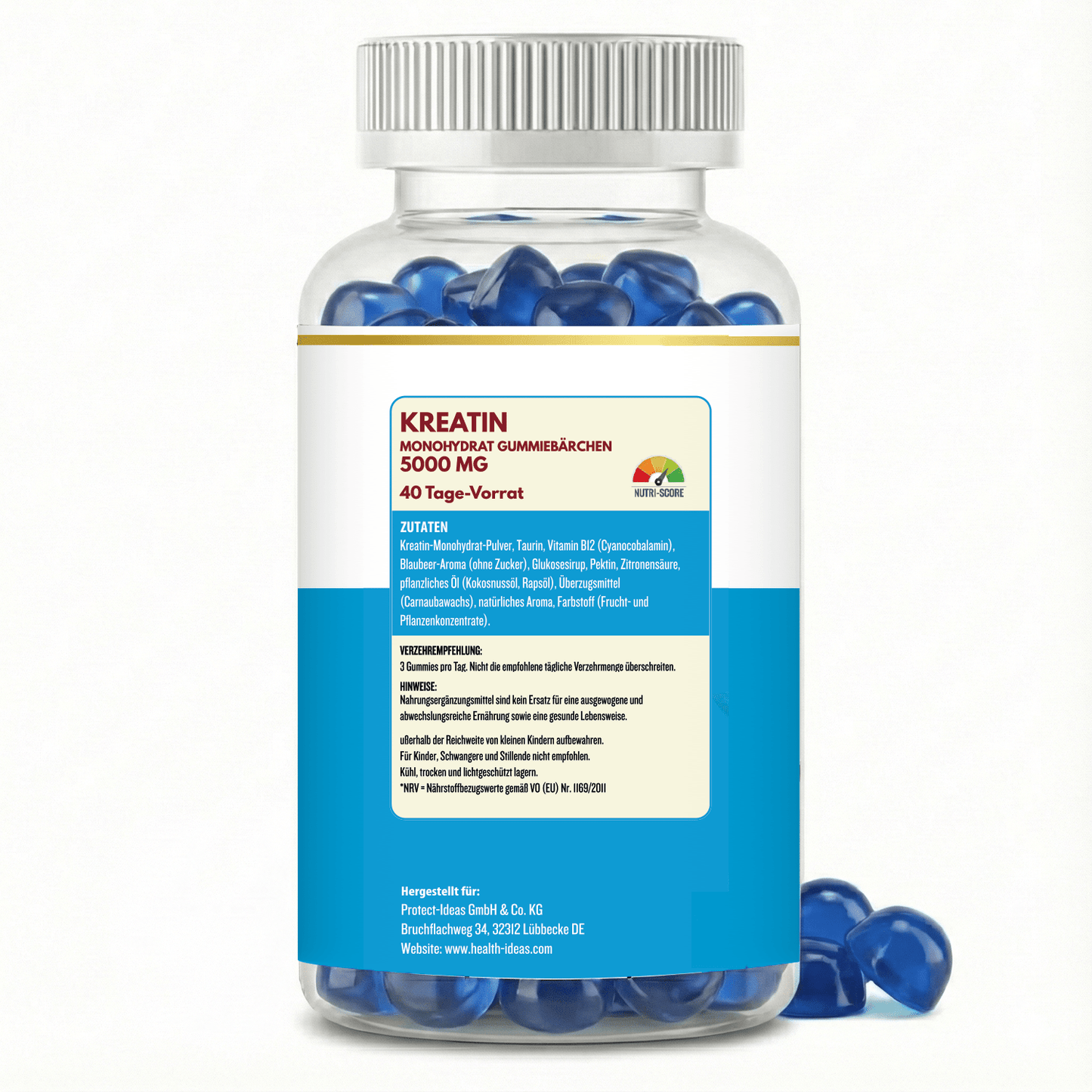 120 Gommes de Créatine 5000Mg - Gommes de Créatine Monohydratée Véganes 5G pour Gym et Supplément - avec Saveur Agraume | 120 Gommes | 40 Rations