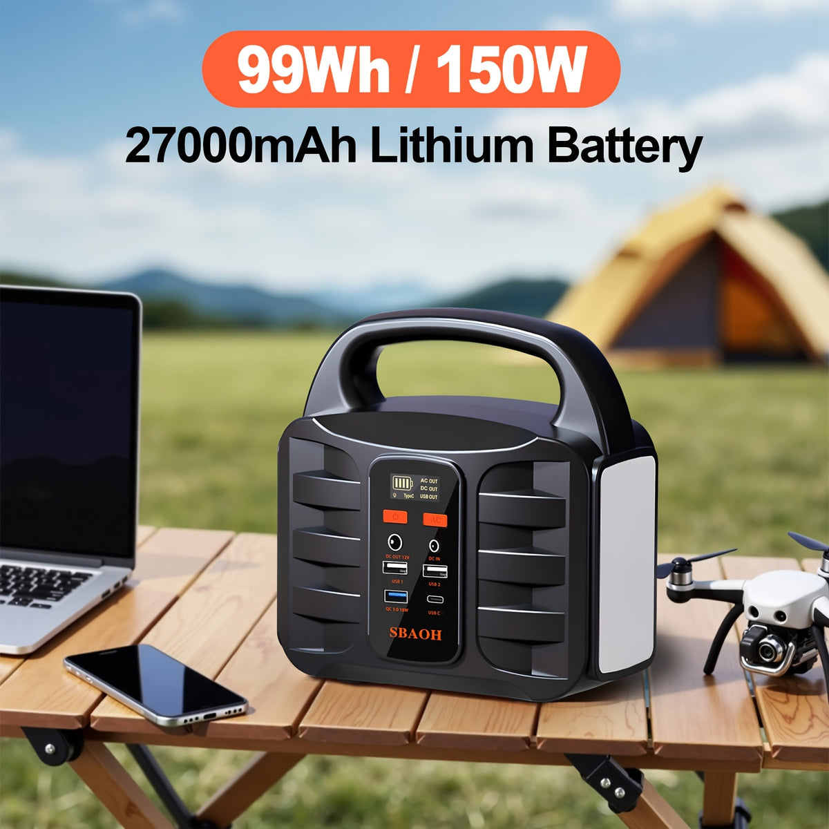Batterie externe, 150W pour camping et voyage – vue détaillée 13