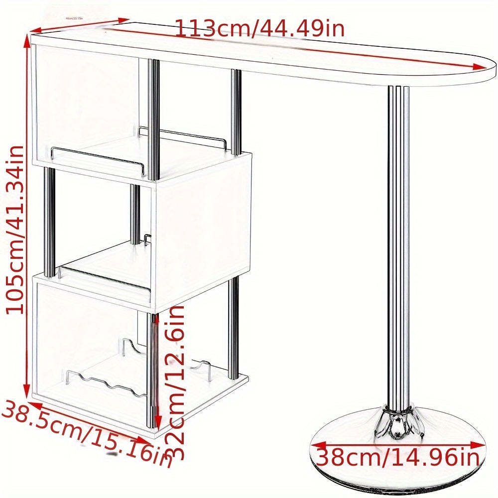 1pc Comptoir de bar Table de bar Table de bistrot Comptoir de bar avec 3 étagères avec casier à vin Métal MDF Blanc 113 X 40 X 105 Cm (L X P X H) Convient pour la cuisine et autres lieux