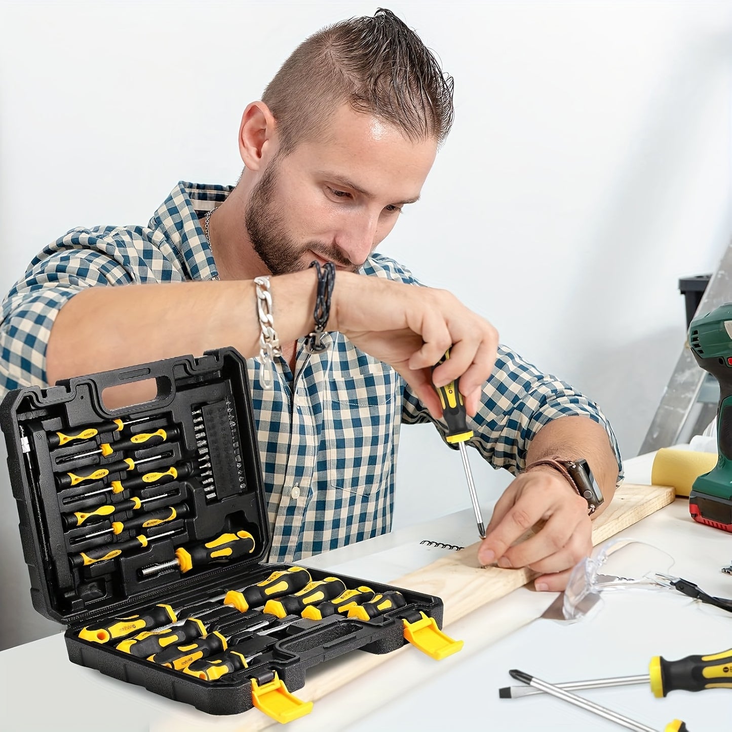 42 pièces Ensemble de Tournevis Magnétiques avec Fente/Phillips/Hex/Torx/Précision - Robustes - Kit Adapté pour Réparation Auto, Usage Domestique, Électronique & DIY - Idéal pour Mécaniciens, Bricoleurs (Cadeau pour la Fête des Pères) - Aucun Assemblage R
