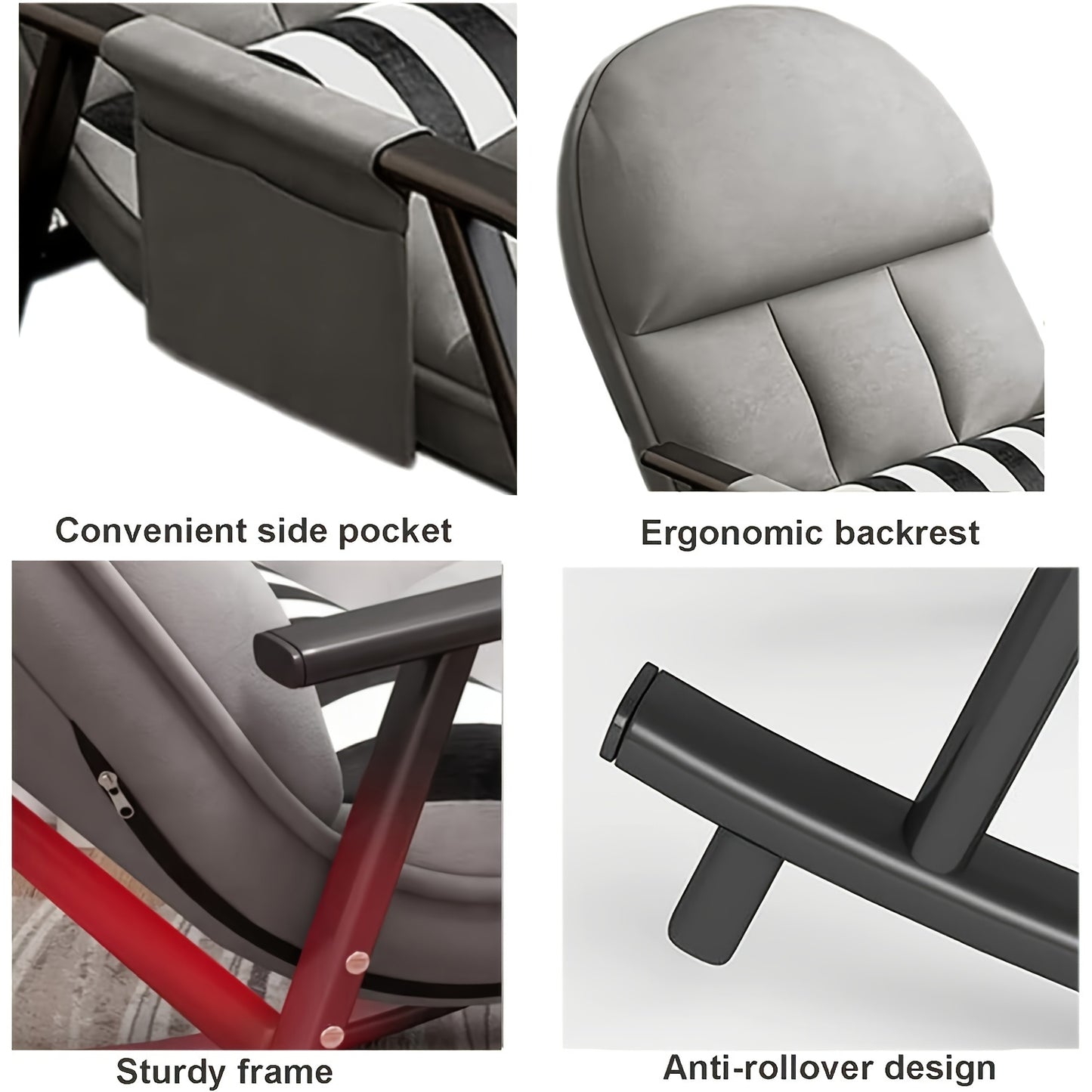 Fauteuil à bascule salon moderne inclinable, fauteuil à bascule avec poche latérale, fauteuil à bascule à repose-pieds réglable, fauteuil à bascule salon chambre à coucher