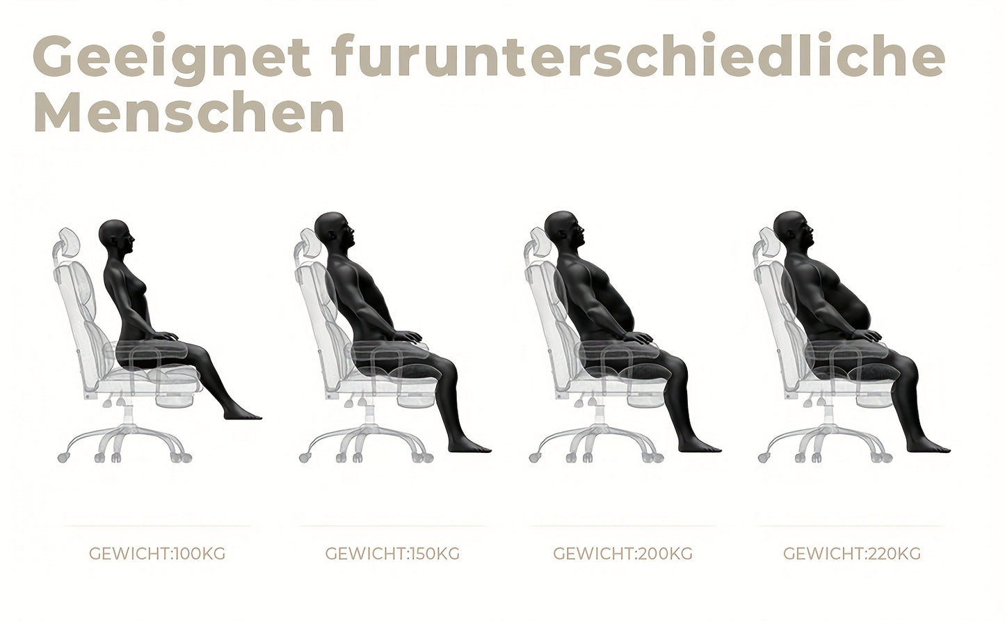 Chaise de Bureau Ergonomique 200kg, Fauteuil d'Ordinateur avec Support Lombaire et Pouf, Chaise Haute Dossier Élevable pour Table Bureaux Noir