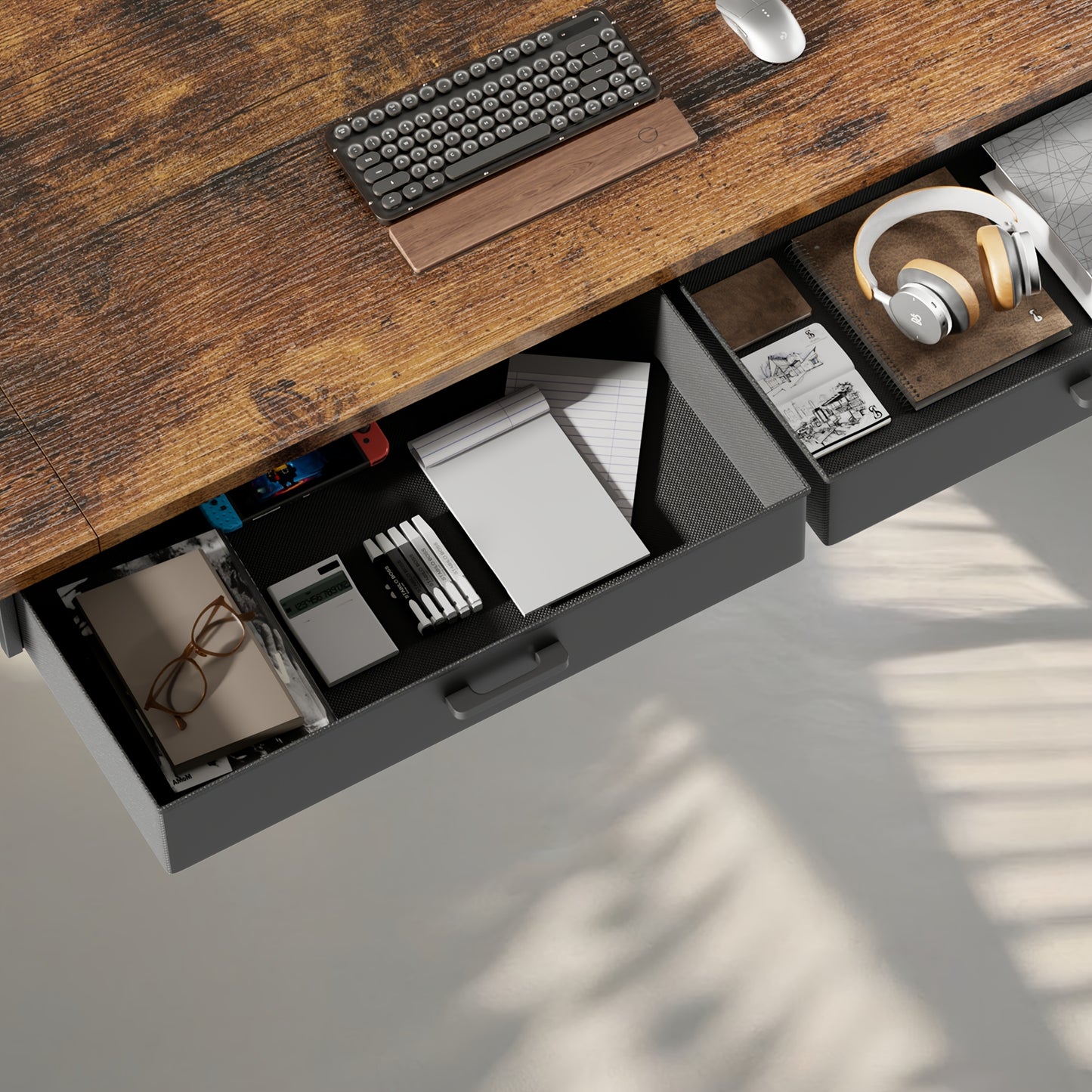 Bureau Électrique Réglable en Hauteur avec 2 Tiroirs, Prises Intégrées sur le Plateau Ergonomique - Solution Polyvalente pour Bureau à Domicile, Adultes