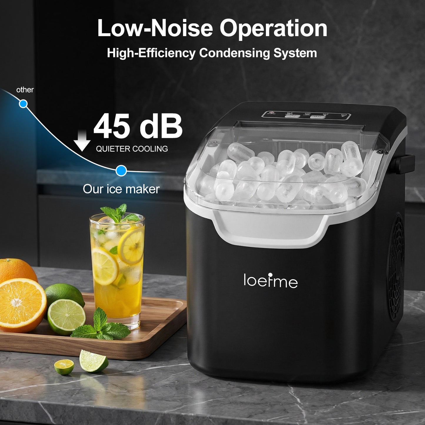 Machine à glaçons compacte en forme de balle avec réservoir d'eau de 0,8L | Produit 8 glaçons en 6 minutes | Deux couleurs disponibles, avec poignée de transport | Capacité de production de glace de 14Kg par 24 heures | Fonction autonettoyante | Idéal pou