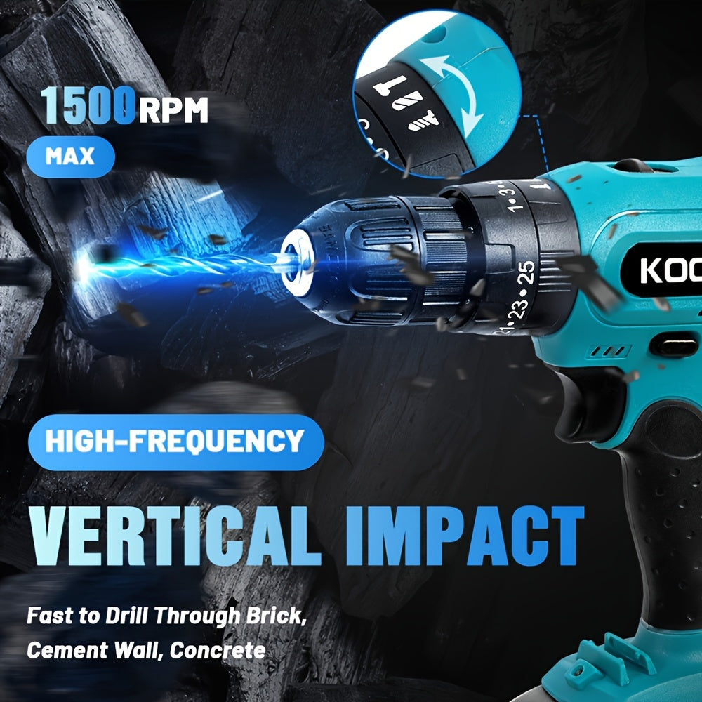 KOOPA TOOL Tournevis Électrique, Kit de Perceuse 21V, Tournevis de Perçage à 3 Niveaux de Couple 25, Équipé d'une Fonction de Perceuse à Impact et de Batterie Rechargeable, Adapté à une Boîte à Outils pour Toutes les Décorations Ménagères Quotidiennes
