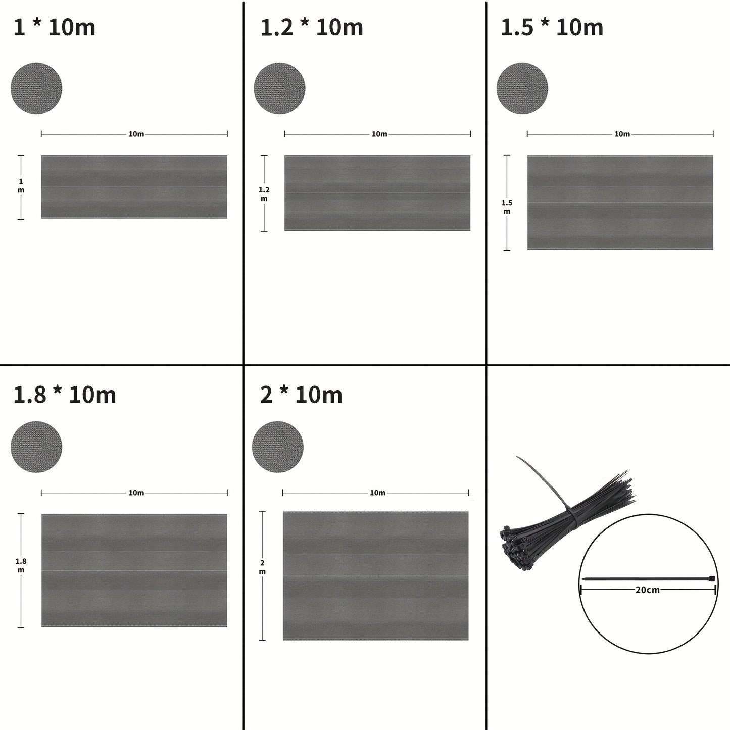 Écran de confidentialité de 100 cm pour balcon, terrain de sport et jardin, filet d'ombrage 150 g/m² avec UV et design -vent, inclut attaches en gris foncé vert