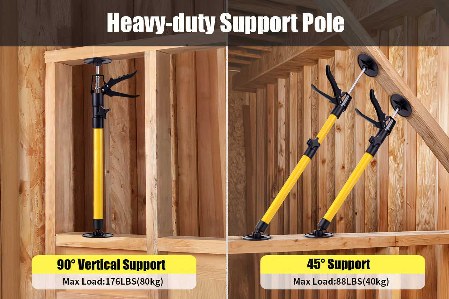 2 pièces, Poteau de Support, Poteau de Support Réglable + Portée Télescopique 50-115 cm, Charge Verticale 79,83 KG, Structure Stable avec Verrou Antidérapant, Assemblage Facile, Support Troisième Main + pour Installation de Porte de Construction de Cuisin