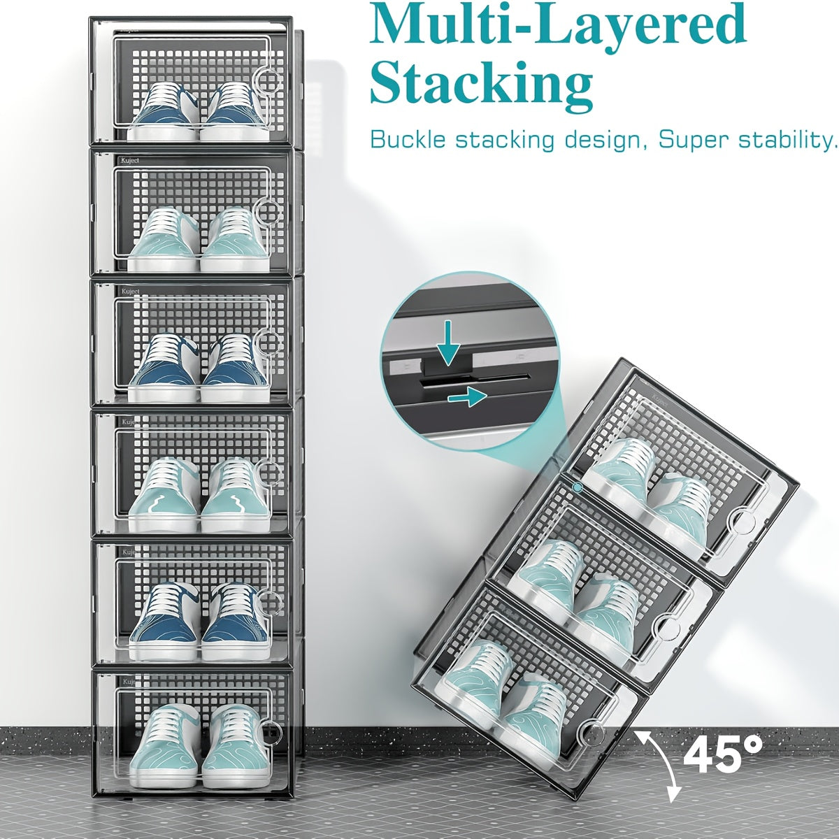 Lot de 12 boîtes à chaussures transparentes à ouverture latérale, boîte de rangement à chaussures de grande capacité, meuble à chaussures/boîte de rangement à chaussures pour la maison