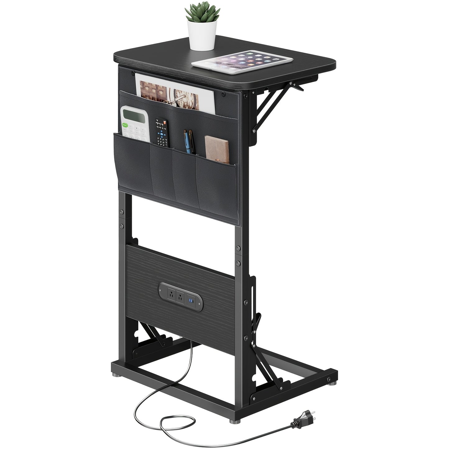 Table d'appoint en forme de C, table à manger pliable et plateau TV avec prises intégrées, table d'appoint pliable peu encombrante pour canapé, fauteuil inclinable, salon et chambre à coucher
