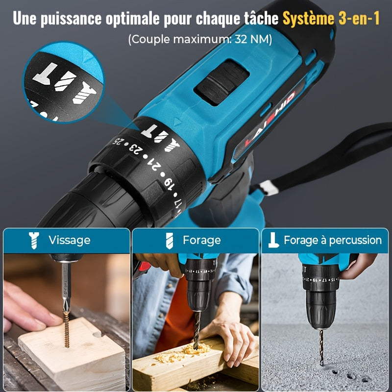 Perceuse à choc avec batterie au lithium 28V, 1350 tr/min, tournevis multifonctionnel à haute vitesse, ensemble d'outils électriques, tournevis électrique, perceuse à main
