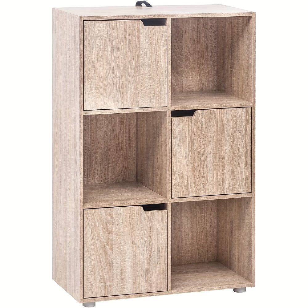 1 étagère, étagère verticale, rangement pour bureau à domicile, armoire de classement, 3 portes, 6 compartiments, étagère de bureau, 59.6X91X29Cm