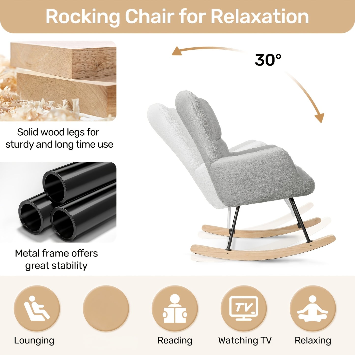 Chaise de restaurant moderne, fauteuil à bascule avec dossier haut et accoudoirs, rembourrée jusqu'à 136 kg, confortable et stabilisée