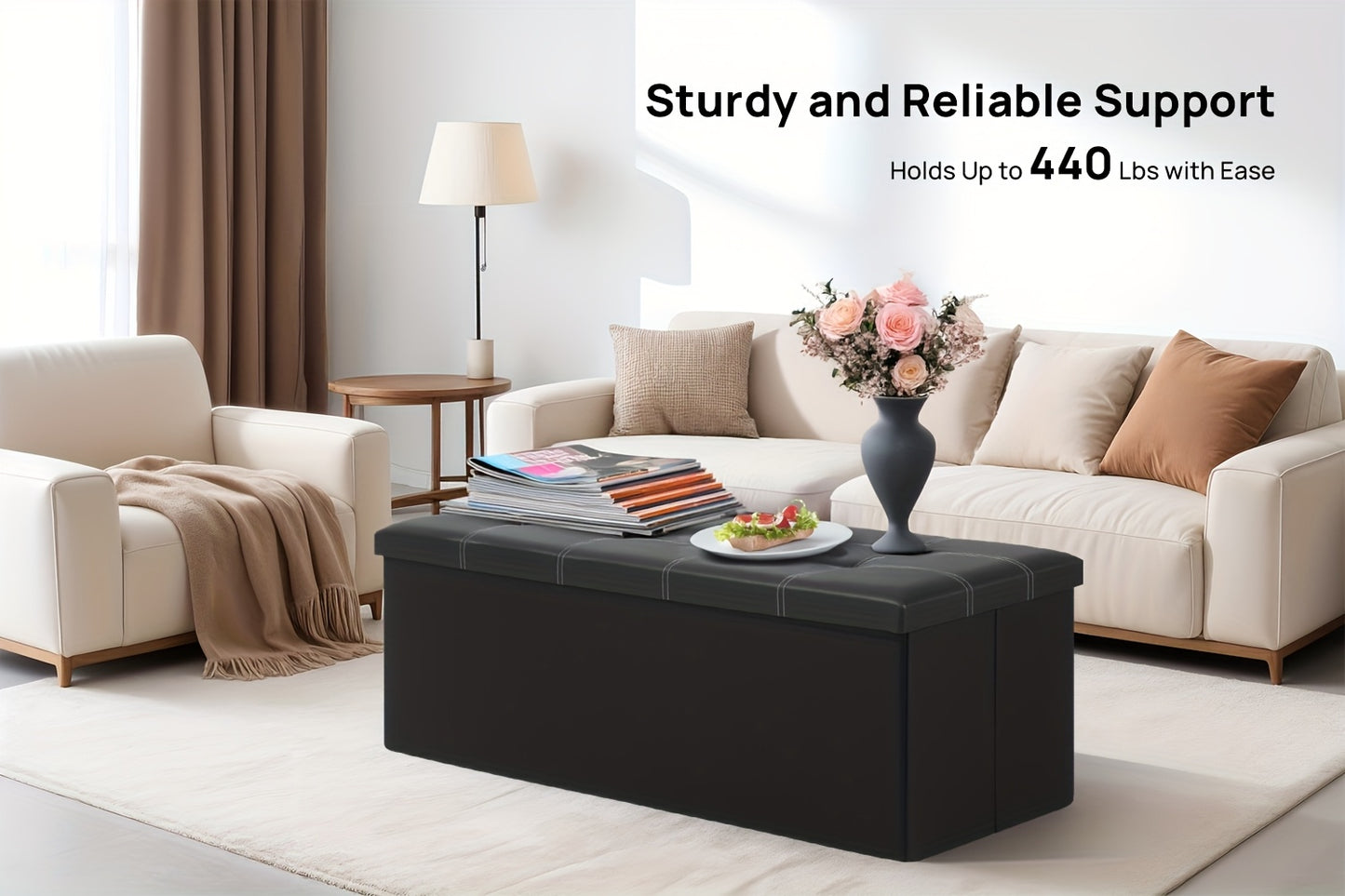 Tabouret de Rangement Pliable en Cuir à Double Couture, Matériau en Cuir Facile à Ranger, Grande Capacité de Charge Idéale pour S'asseoir, Tabouret de Changement de Chaussures pour Canapé, Banc de Rangement, Banc Long, Boîte Tabouret