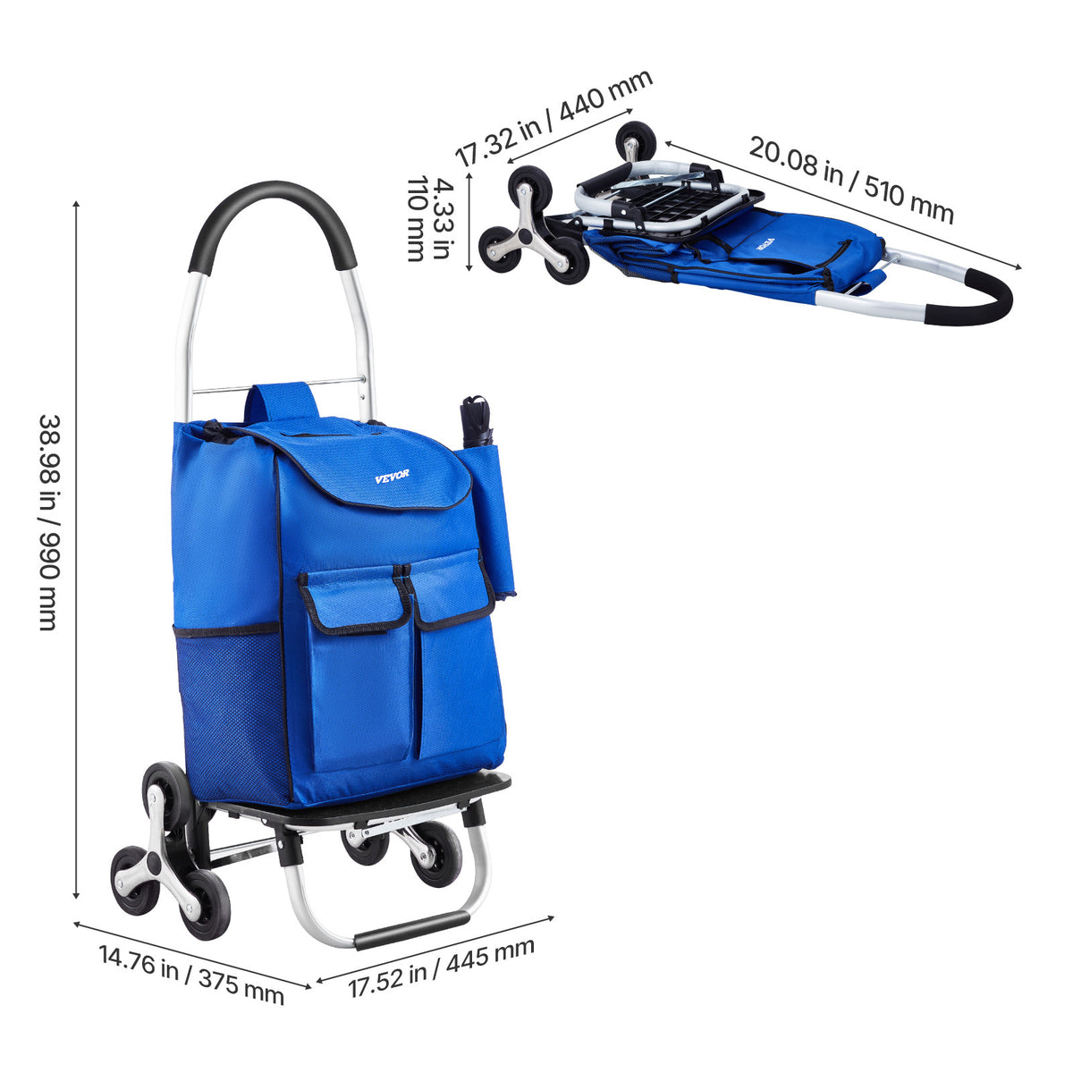 Stair Climbing Cart Poussette Pliante, Argent + Bleu marine pour véhicule et déplacements – vue détaillée 8