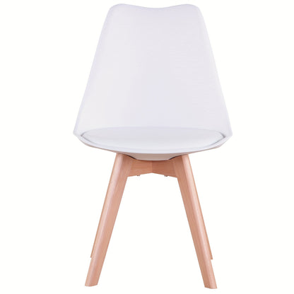 Ensemble de 6 chaises de salle à manger modernes du milieu du siècle, chaises de cuisine, chaises de bureau, chaise coquillage de designer avec coussins ergonomiques en similicuir et pieds en bois massif pour cuisine, salon, chambre à coucher, blanc