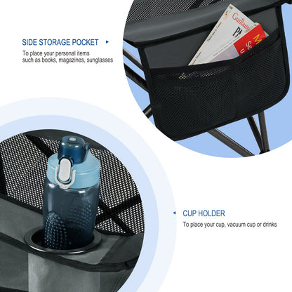 1pc Chaise de camping pliable et portable, chaise de pêche d'extérieur légère, dossier à grille pour la ventilation, repose-pieds amovible, dossier réglable, grille latérale pour ranger les gobelets d'eau, matériau en tissu Oxford, tube métallique épais d