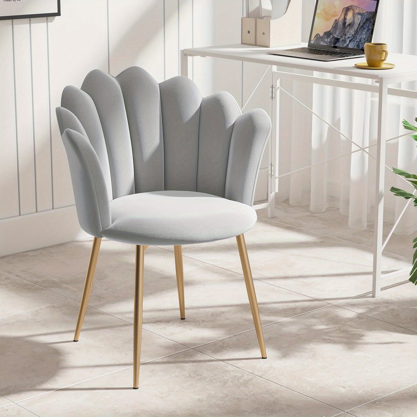Fauteuil de Coiffeuse, Fauteuil Moelleux avec Pieds en Métal Doré, Siège Coquillage Élégant, Fauteuil Rembourré pour le Salon, Fauteuil de Relax Confortable, Fauteuil avec Design Contemporain
