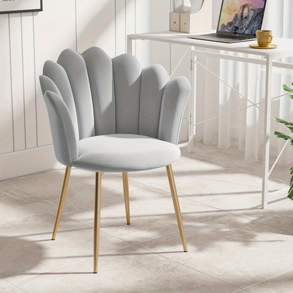 Fauteuil de Coiffeuse, Fauteuil Moelleux avec Pieds en Métal Doré, Siège Coquillage Élégant, Fauteuil Rembourré pour le Salon, Fauteuil de Relax Confortable, Fauteuil avec Design Contemporain