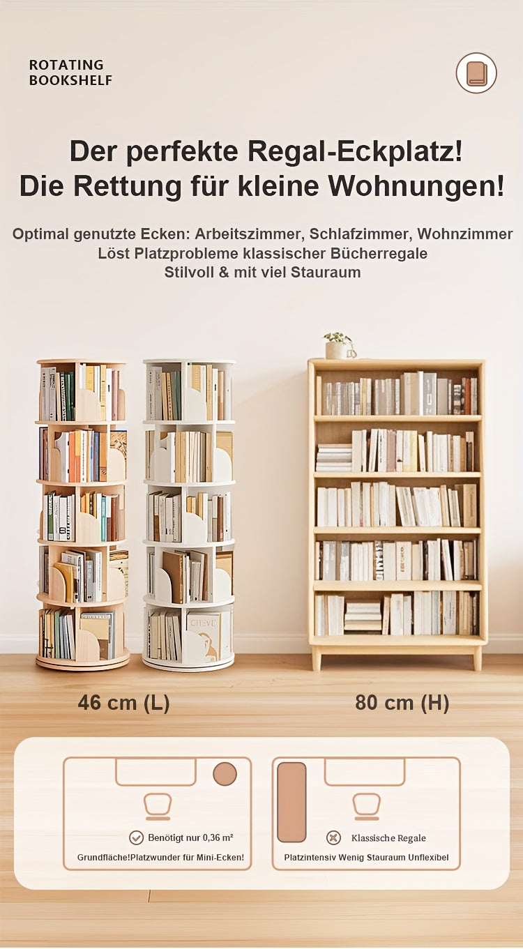 Étagère à livres rotative à 360°, 1 pièce, 3/4/5 niveaux, diamètre 46×H160cm, étagère de rangement peu encombrante pour salon, chambre, bureau, design moderne