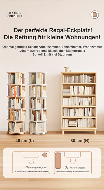 Étagère à livres rotative à 360°, 1 pièce, 3/4/5 niveaux, diamètre 46×H160cm, étagère de rangement peu encombrante pour salon, chambre, bureau, design moderne