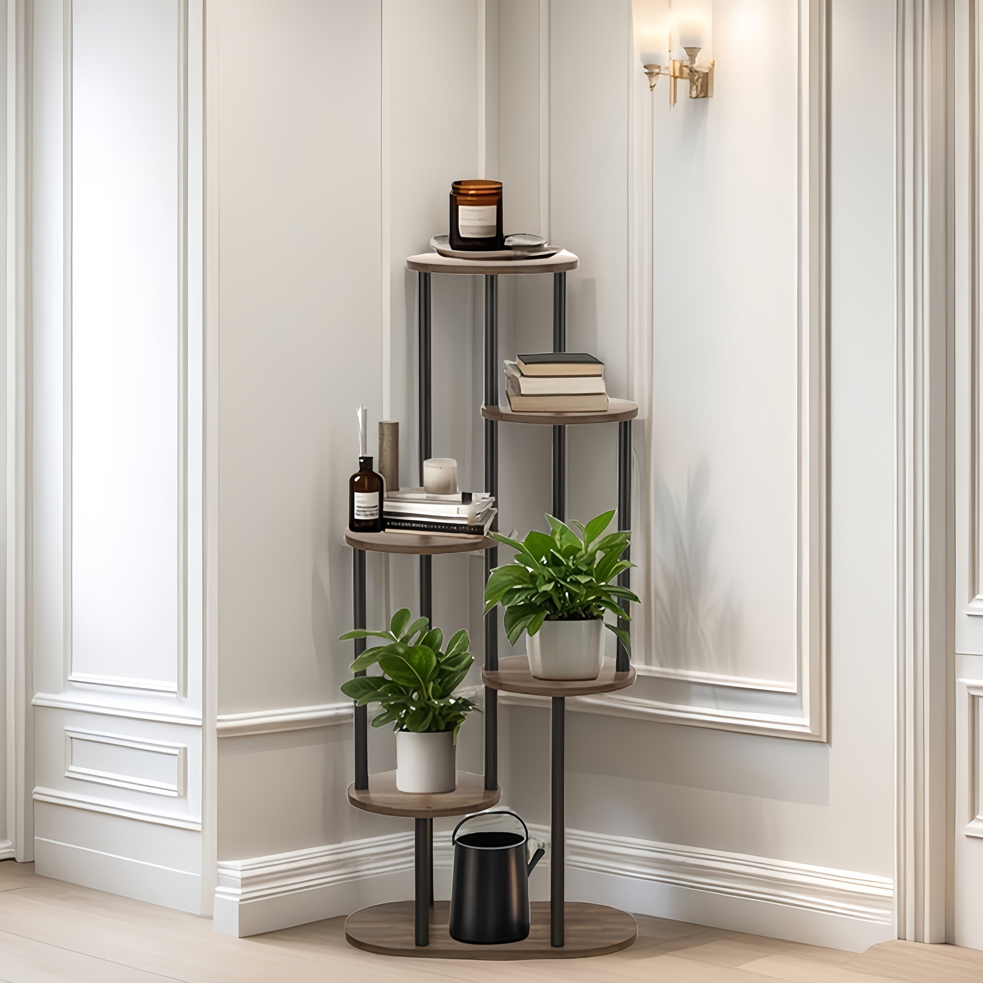 1pc Étagère à Plantes Moderne en Bois à Plusieurs Niveaux avec Finition Brossée - Présentoir pour Pots de Fleurs Intérieur/Extérieur, Construction en Bois Durable Adaptée pour Jardin, Balcon - Étagère Économiseur d'Espace pour Pots et Plantes
