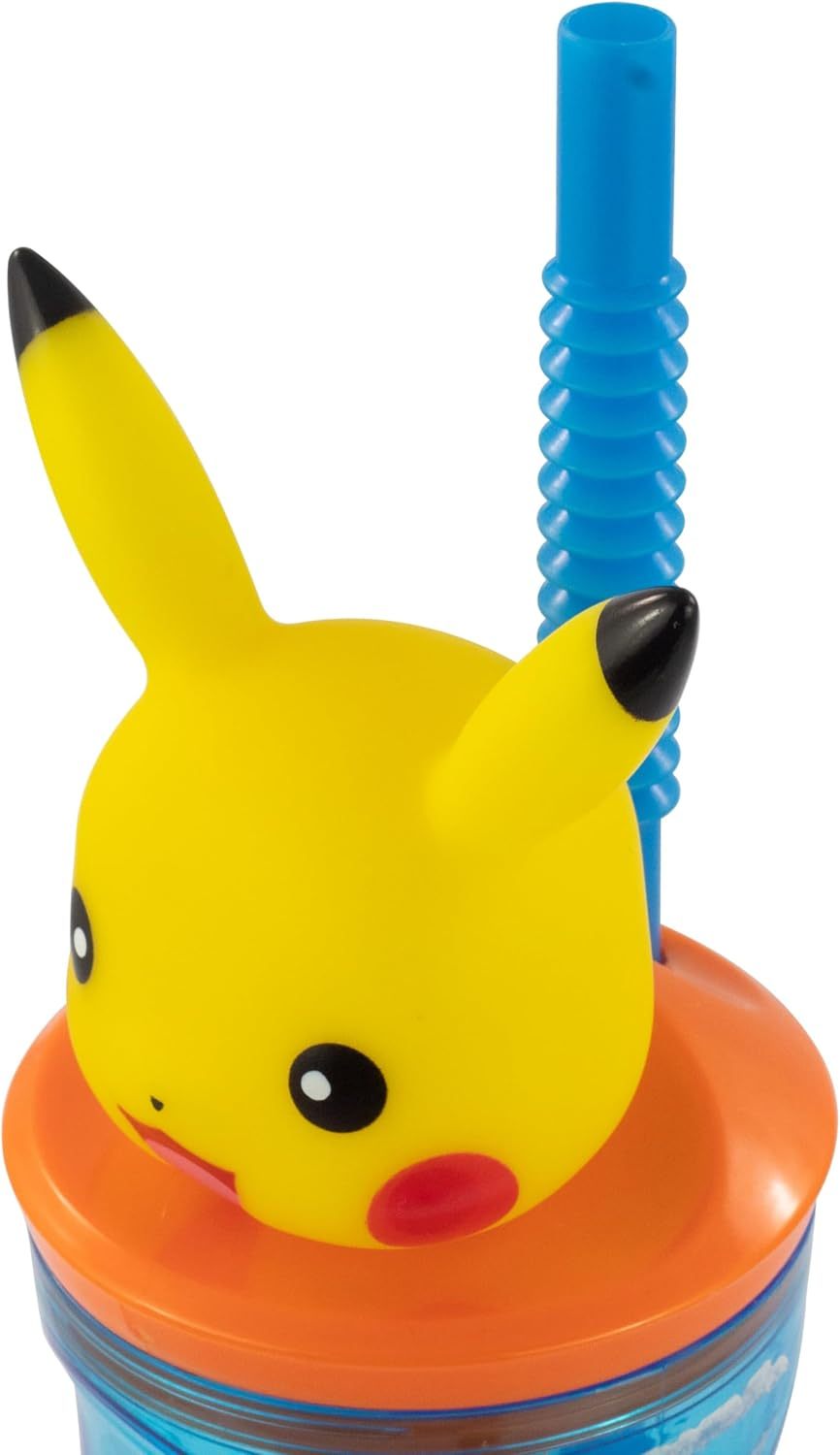 POKÉMON - Tasse de 360 ml avec Paille et Personnage 3D pour Enfants - Pikachu